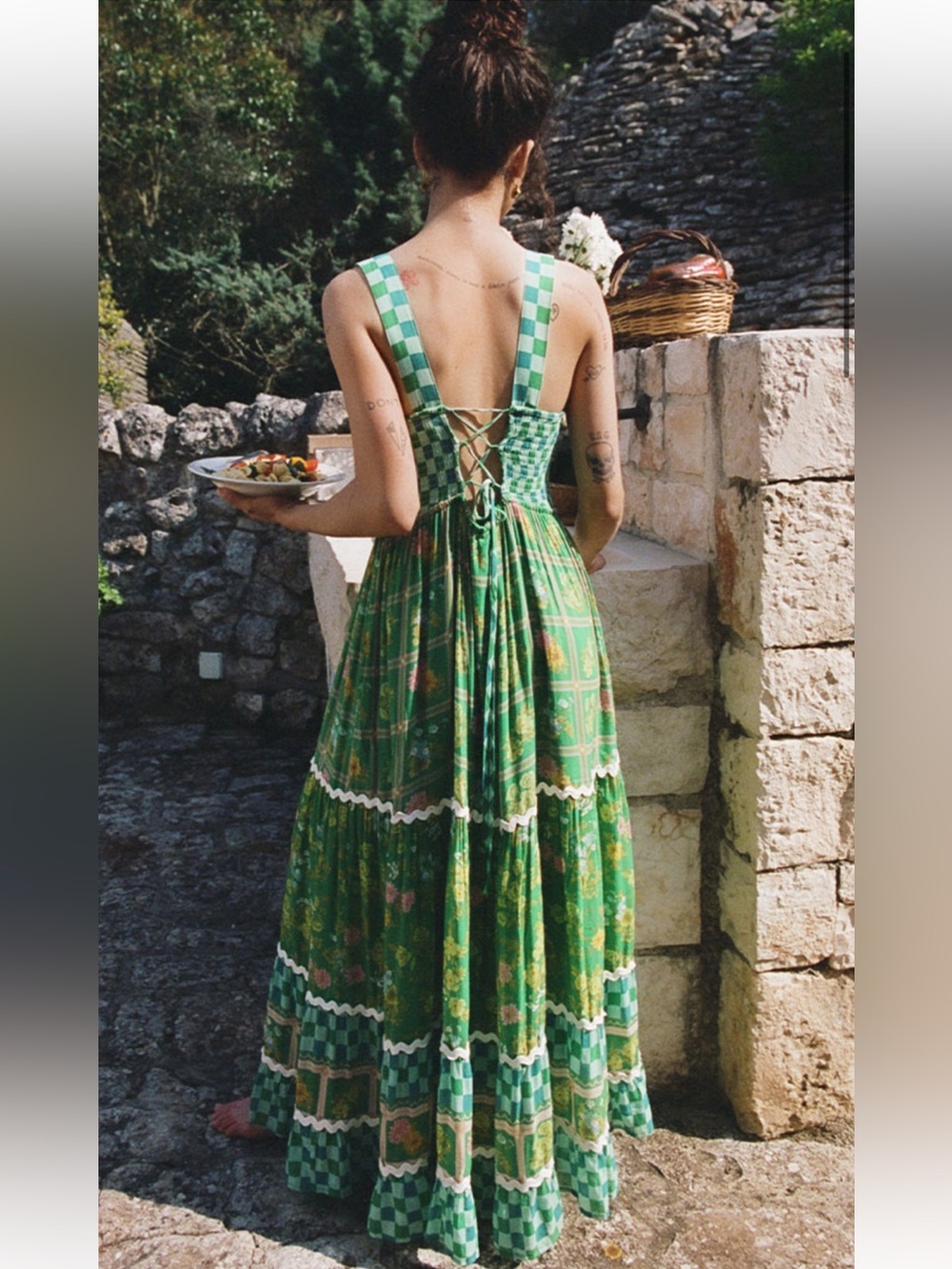 Spell "Flora" Strappy Maxi Dress featuring a vibrant green floral print Size XS - Picture 5 of 10